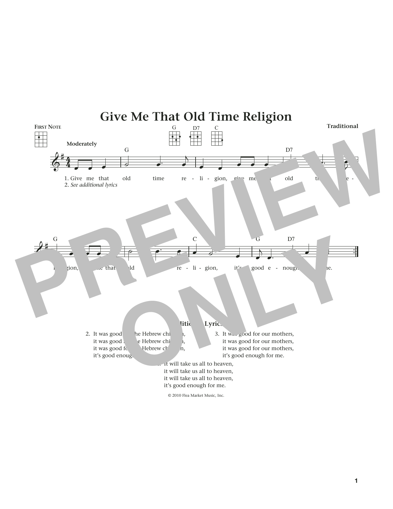 Traditional Give Me That Old Time Religion (from The Daily Ukulele) (arr. Liz and Jim Beloff Sheet Music