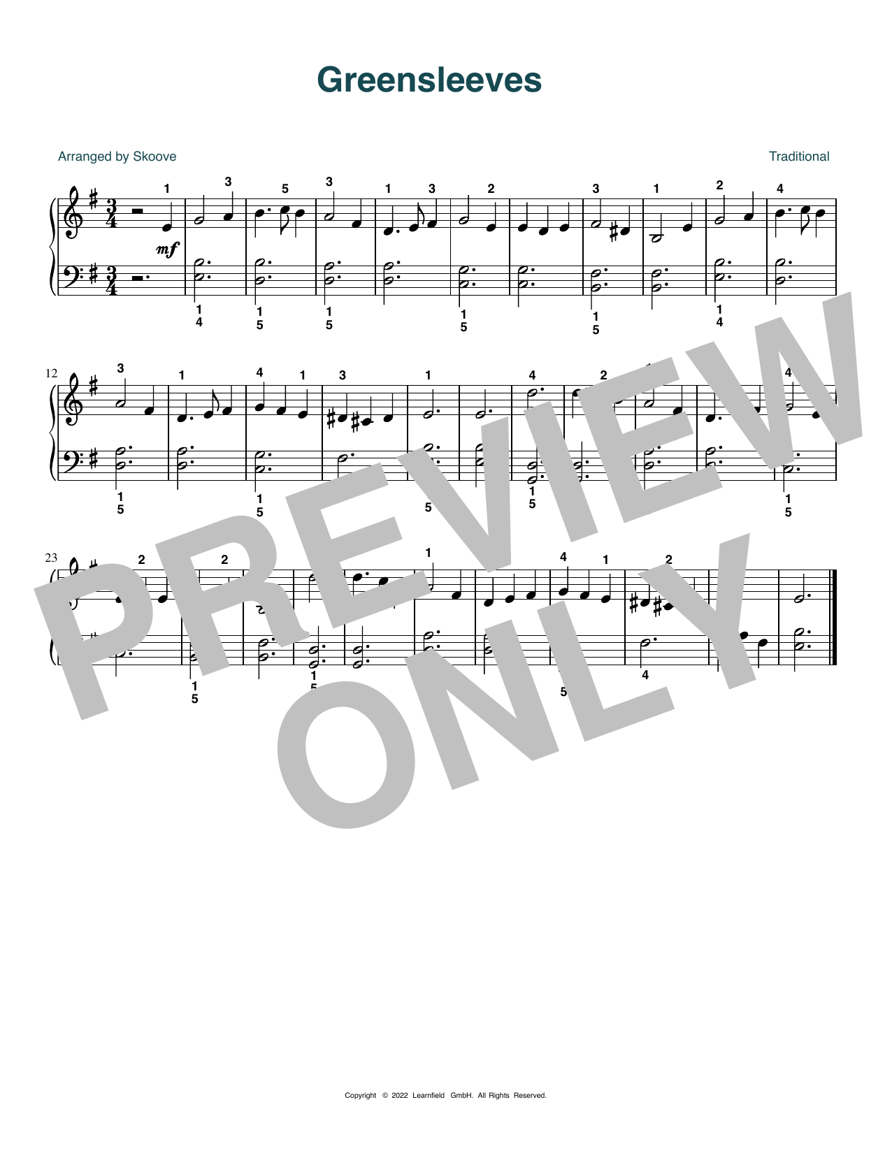 Traditional Greensleeves (arr. Skoove) Sheet Music