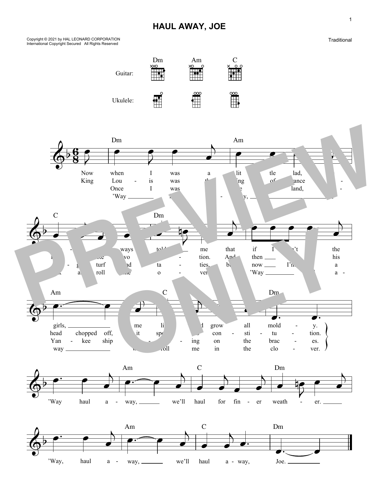 Traditional Haul Away, Joe Sheet Music