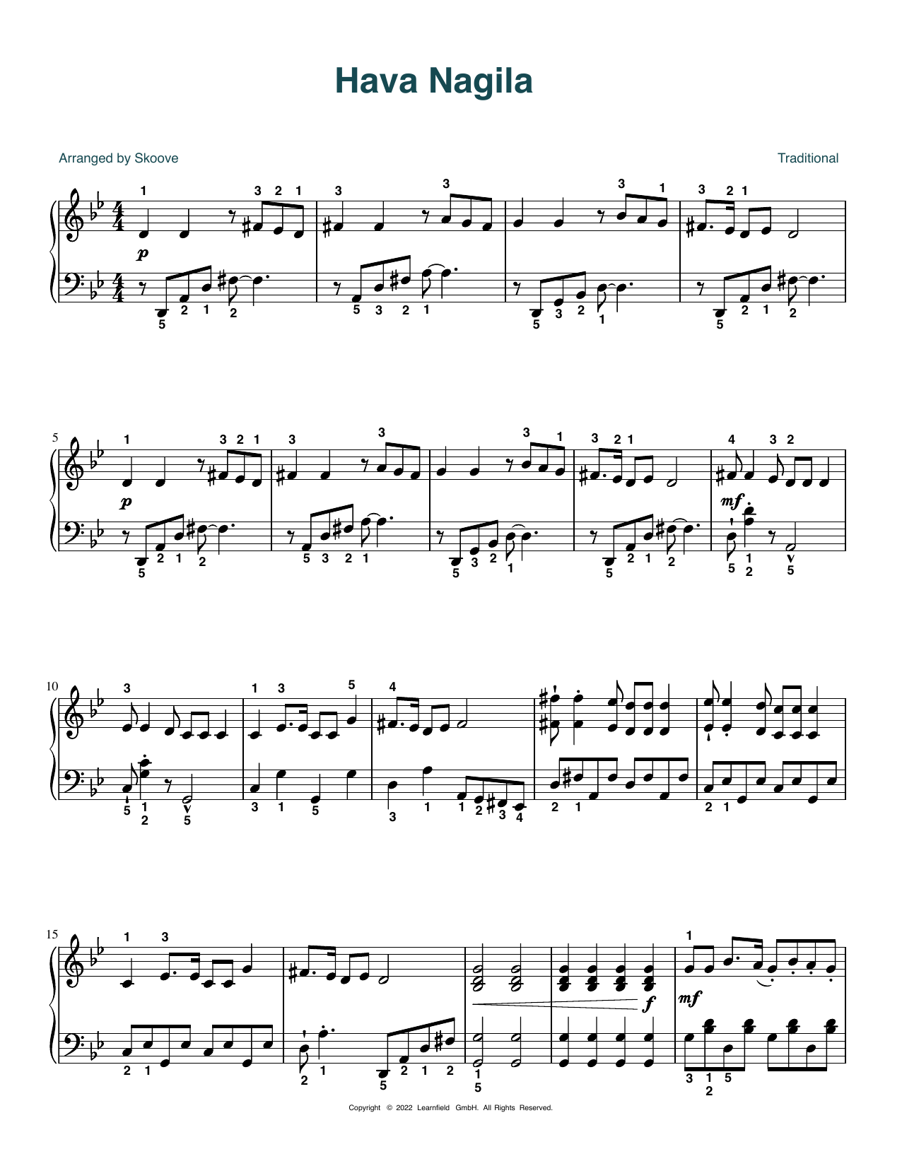 Traditional Hava Nagila (arr. Skoove) Sheet Music