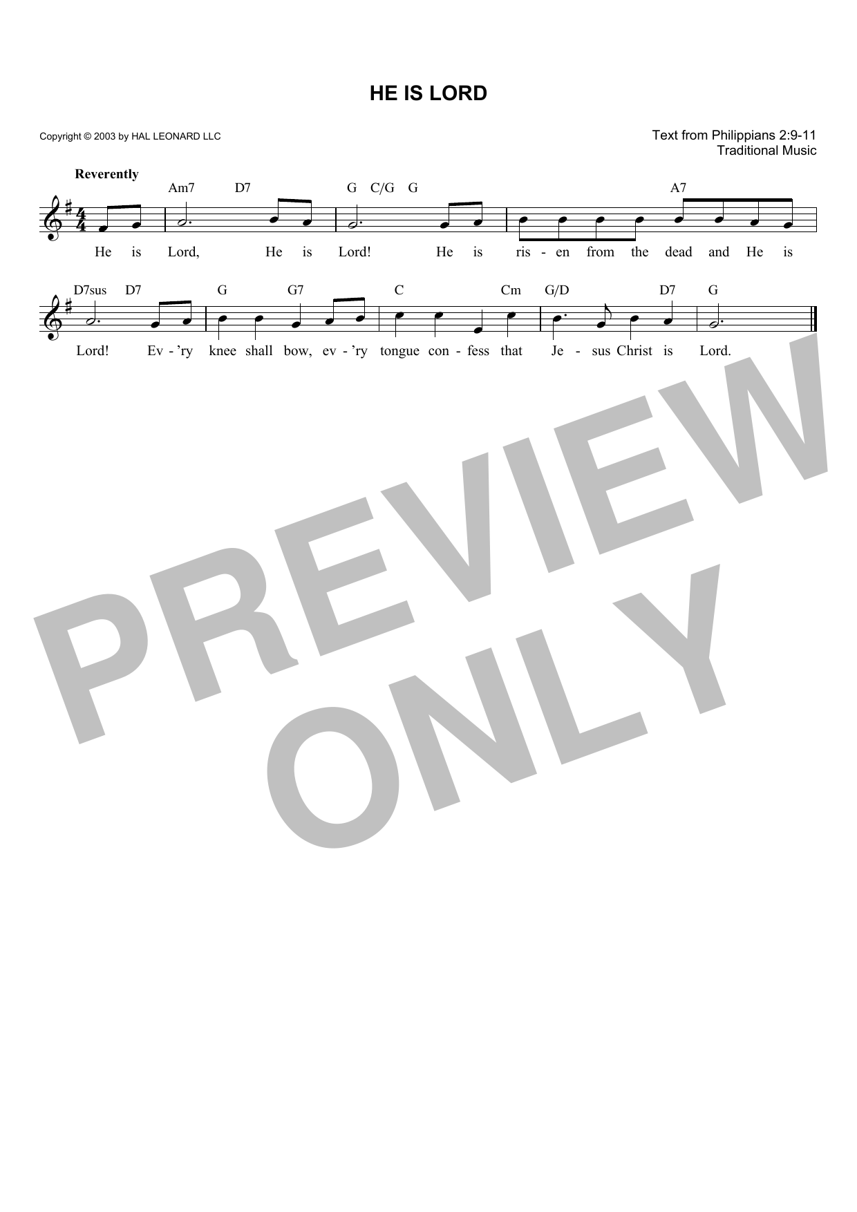 Traditional He Is Lord Sheet Music