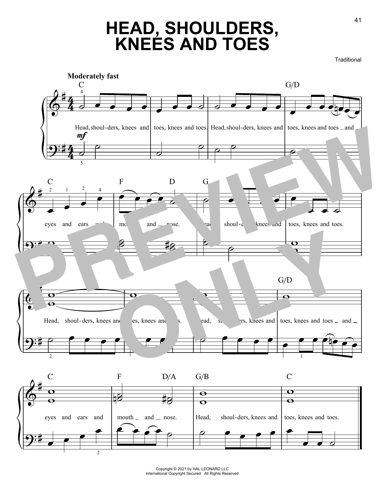 Traditional Head, Shoulders, Knees And Toes Sheet Music