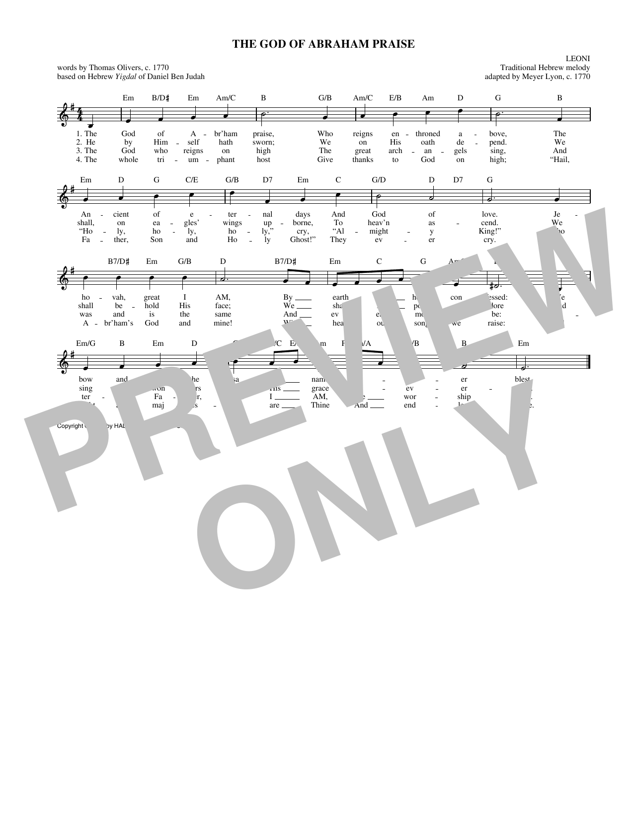 Traditional Hebrew Melody The God Of Abraham Praise Sheet Music