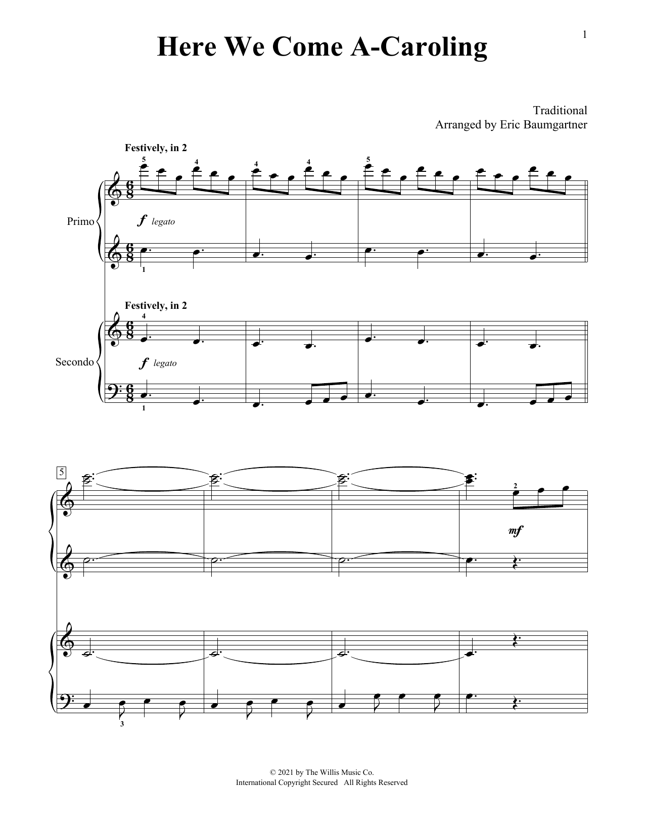 Traditional Here We Come A-Caroling (arr. Eric Baumgartner) Sheet Music