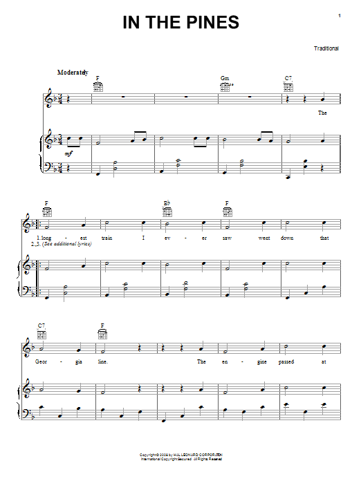Traditional In The Pines Sheet Music