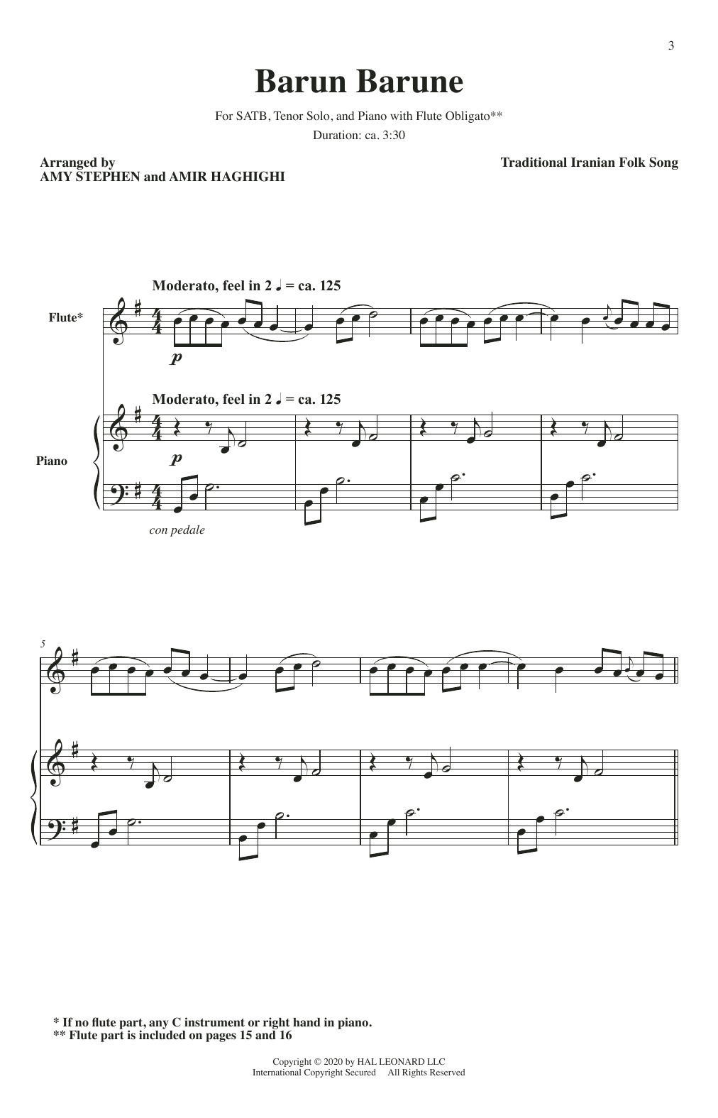Traditional Iranian Folk Song Barun Barune (arr. Amy Stephen and Amir Haghighi) Sheet Music
