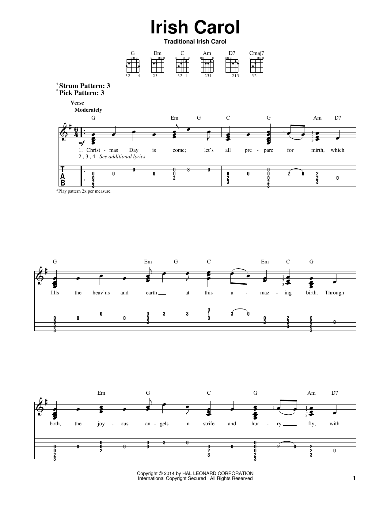 Traditional Irish Carol Irish Carol Sheet Music