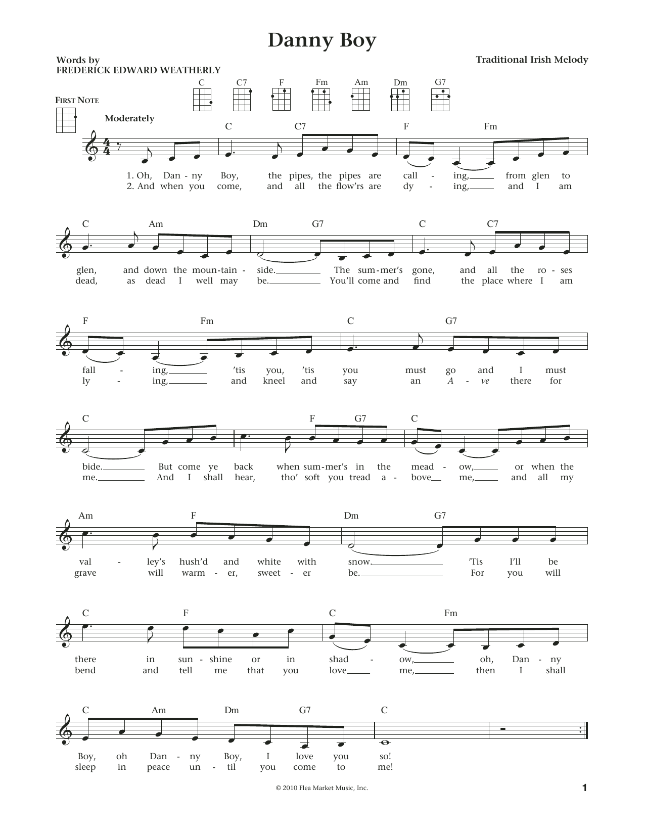 Traditional Irish Danny Boy (from The Daily Ukulele) (arr. Liz and Jim Beloff) Sheet Music