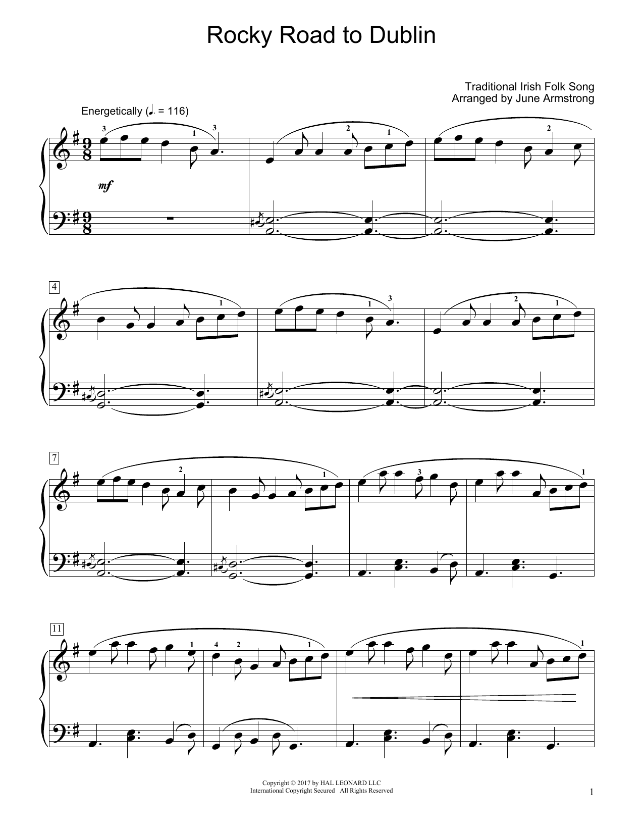 Traditional Irish Folk Song Rocky Road To Dublin (arr. June Armstrong) Sheet Music