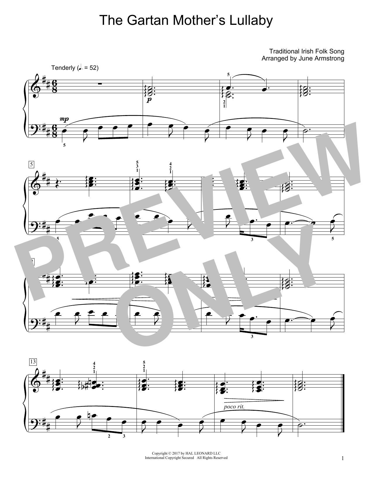 Traditional Irish Folk Song The Gartan Mother's Lullaby (arr. June Armstrong) Sheet Music