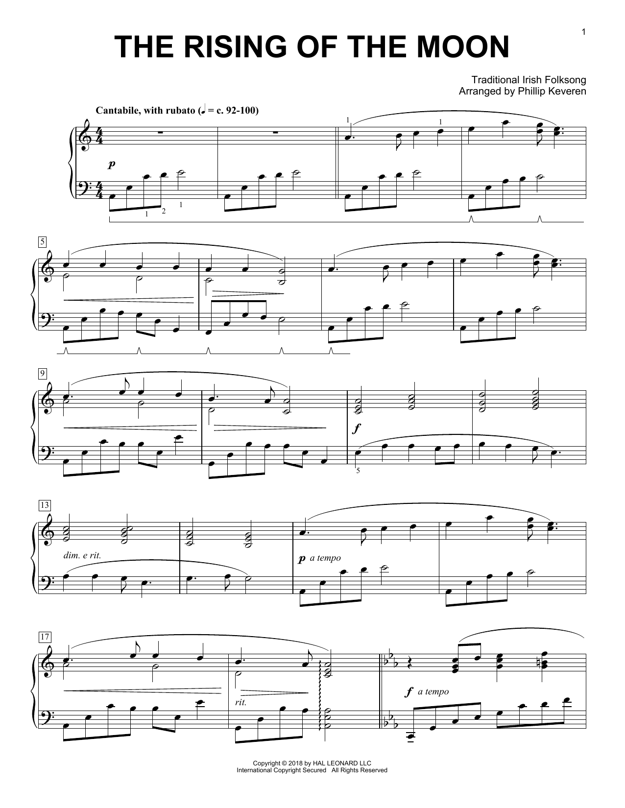 Traditional Irish Folk Song The Rising Of The Moon [Classical version] (arr. Phillip Keveren) Sheet Music