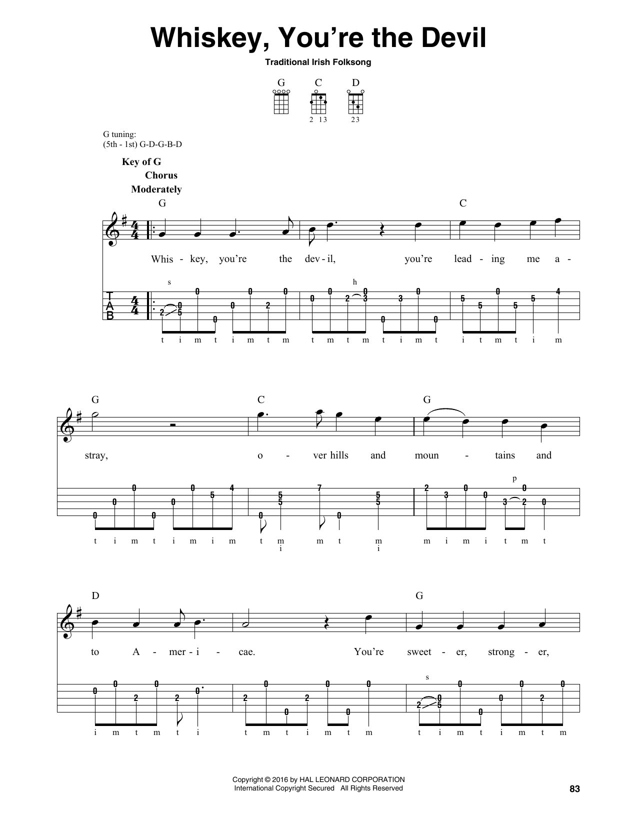 Traditional Irish Folk Song Whiskey, You're The Devil Sheet Music