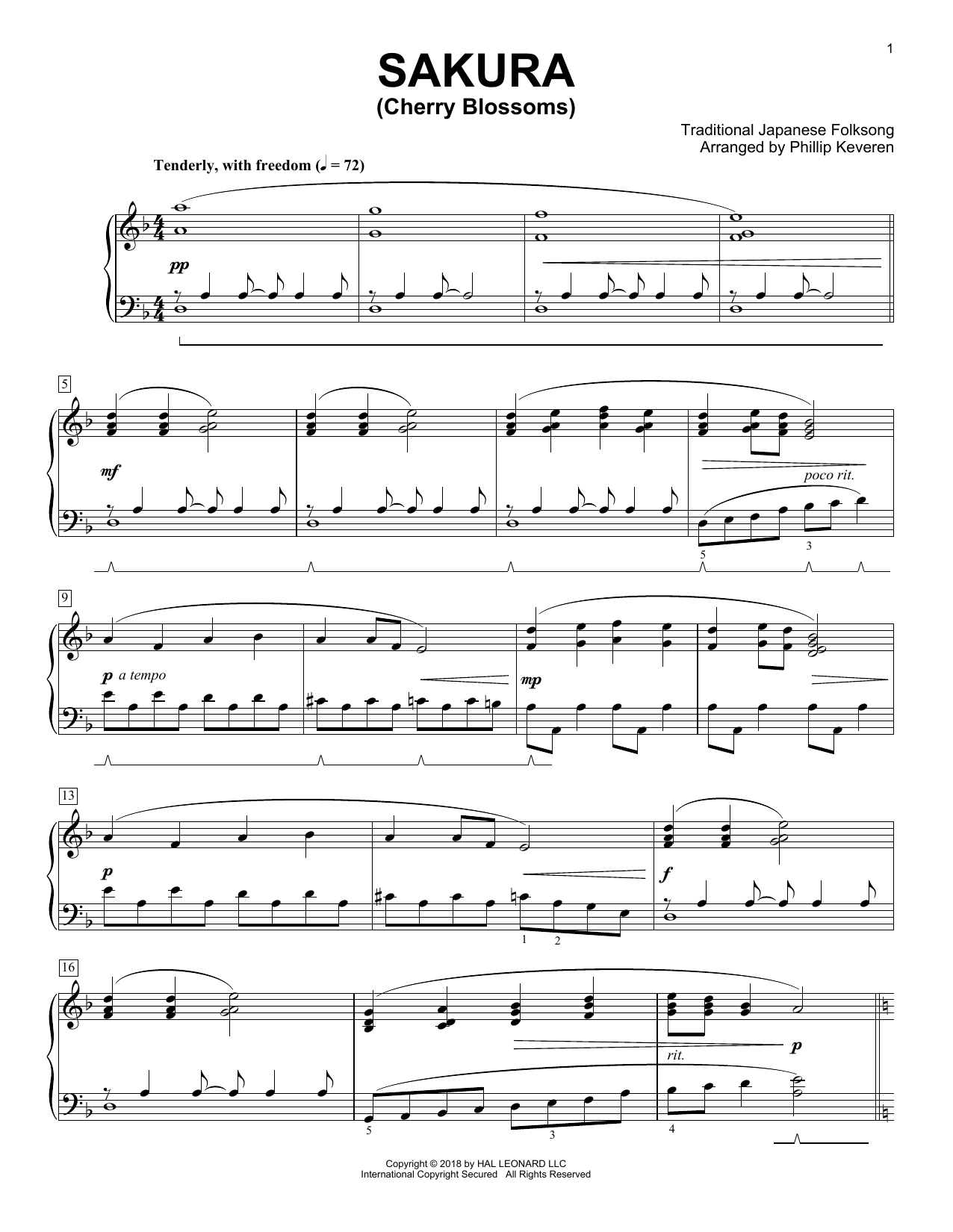 Traditional Japanese Folk Song Sakura (Cherry Blossoms) [Classical version] (arr. Phillip Keveren) Sheet Music