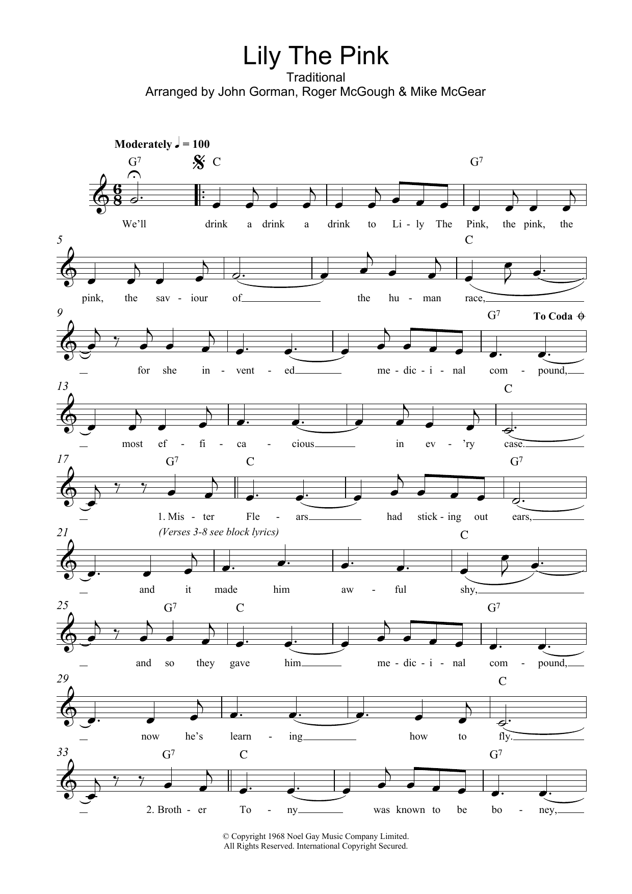 Traditional Lily The Pink Sheet Music
