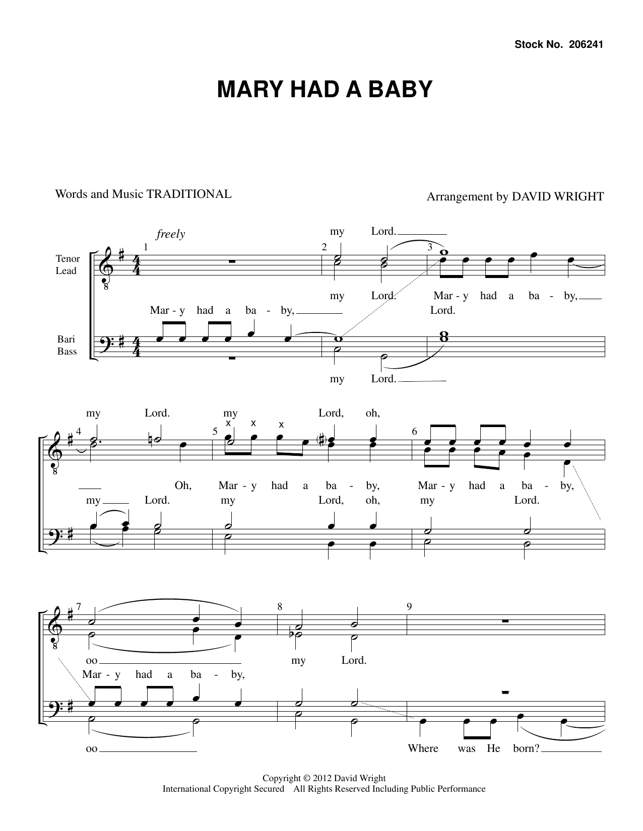 Traditional Mary Had A Baby (arr. David Wright) Sheet Music
