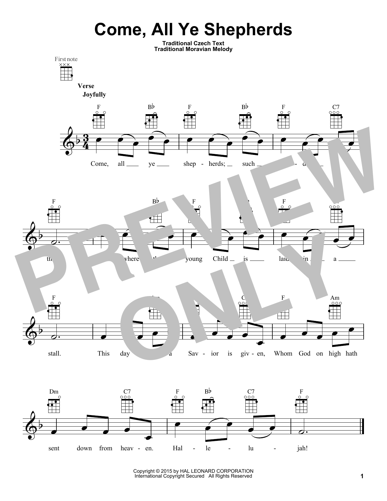 Traditional Moravian Melody Come, All Ye Shepherds Sheet Music