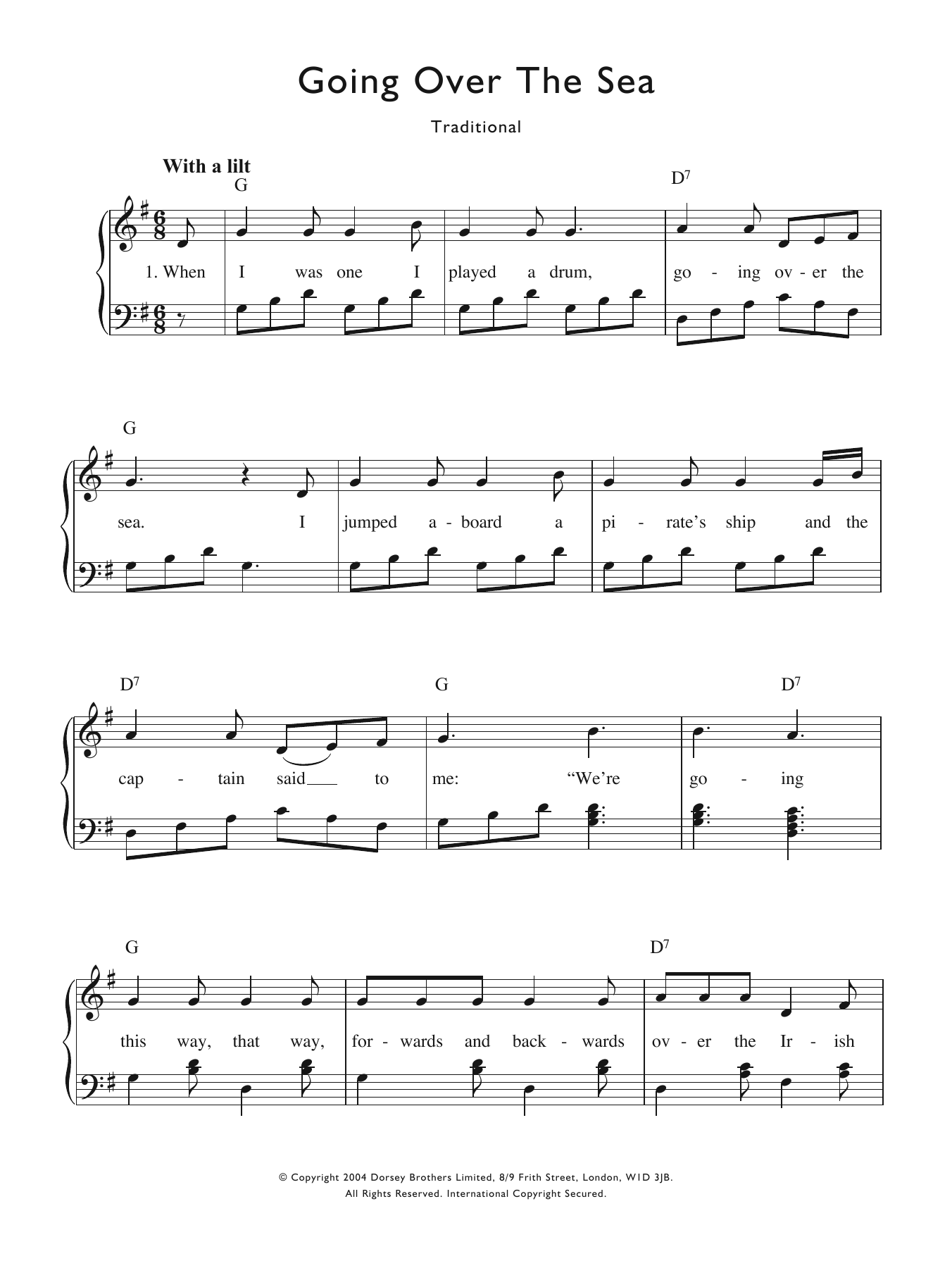Traditional Nursery Rhyme Going Over The Sea Sheet Music