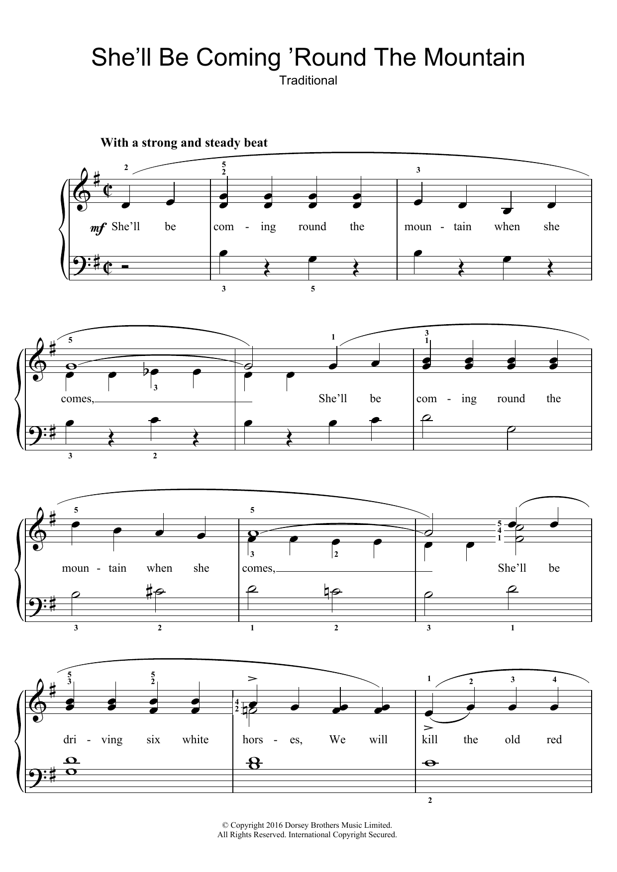 Traditional Nursery Rhyme She'll Be Coming 'Round The Mountain Sheet Music