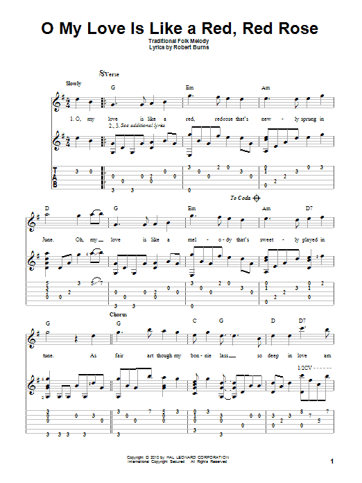 Traditional O My Love Is Like A Red, Red Rose Sheet Music