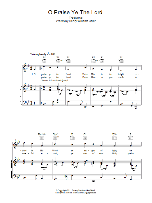 Traditional O Praise Ye The Lord Sheet Music
