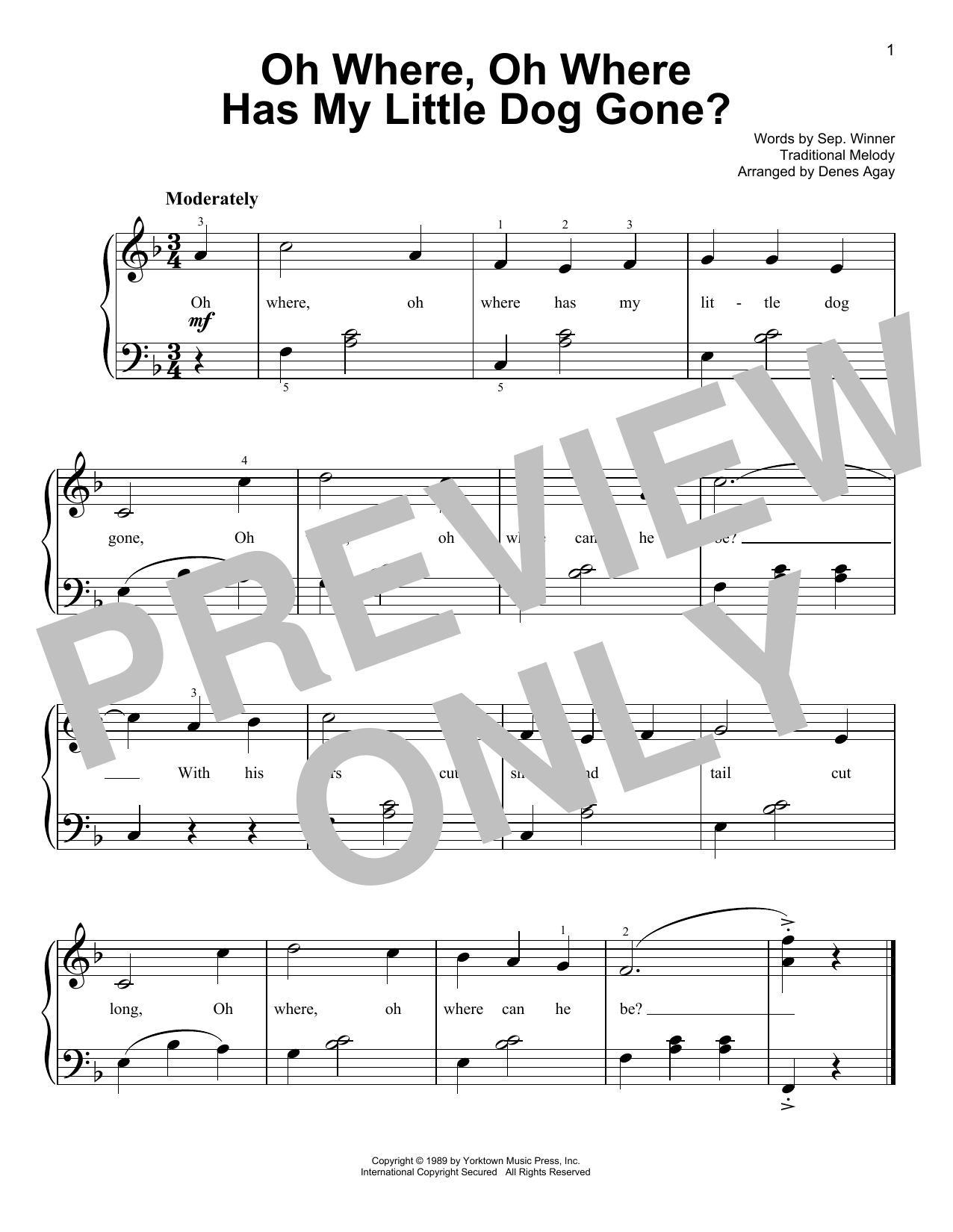 Traditional Oh Where, Oh Where Has My Little Dog Gone (arr. Denes Agay) Sheet Music