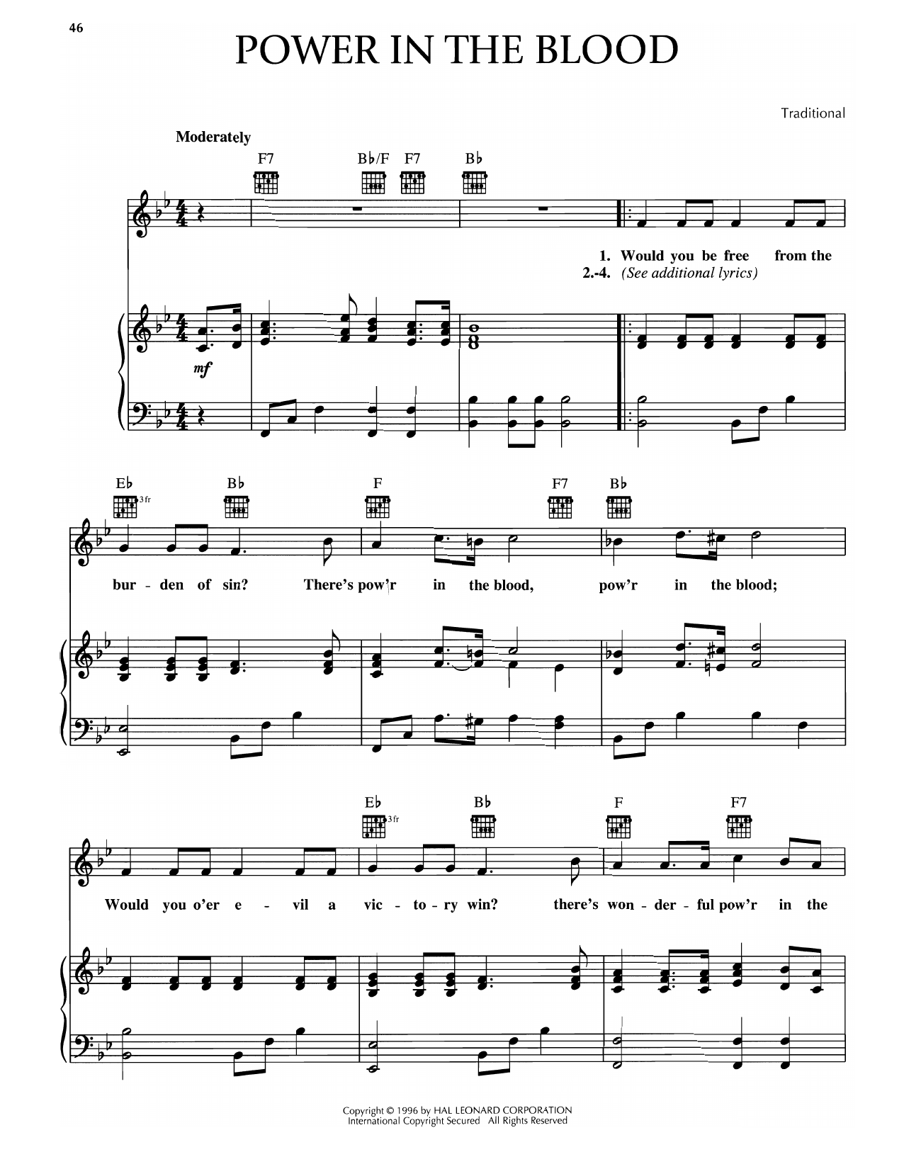 Traditional Power In The Blood Sheet Music