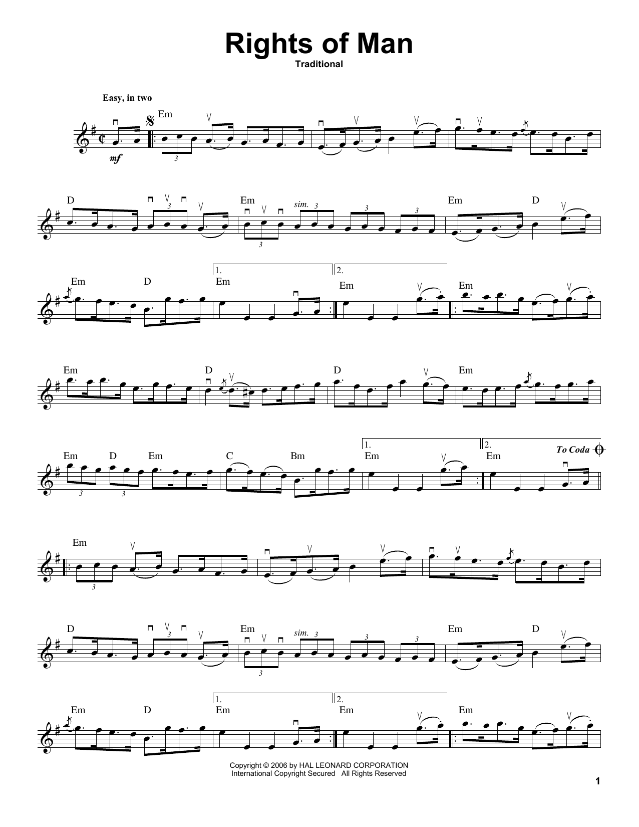 Traditional Rights Of Man Sheet Music