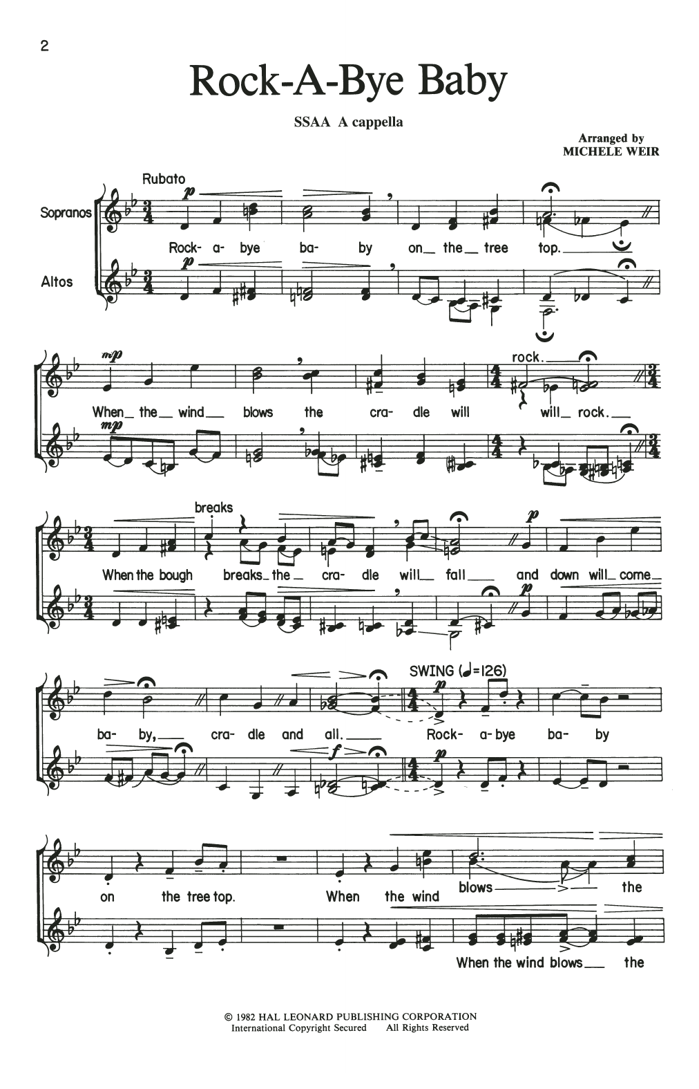 Traditional Rock-A-Bye, Baby (arr. Michele Weir) Sheet Music