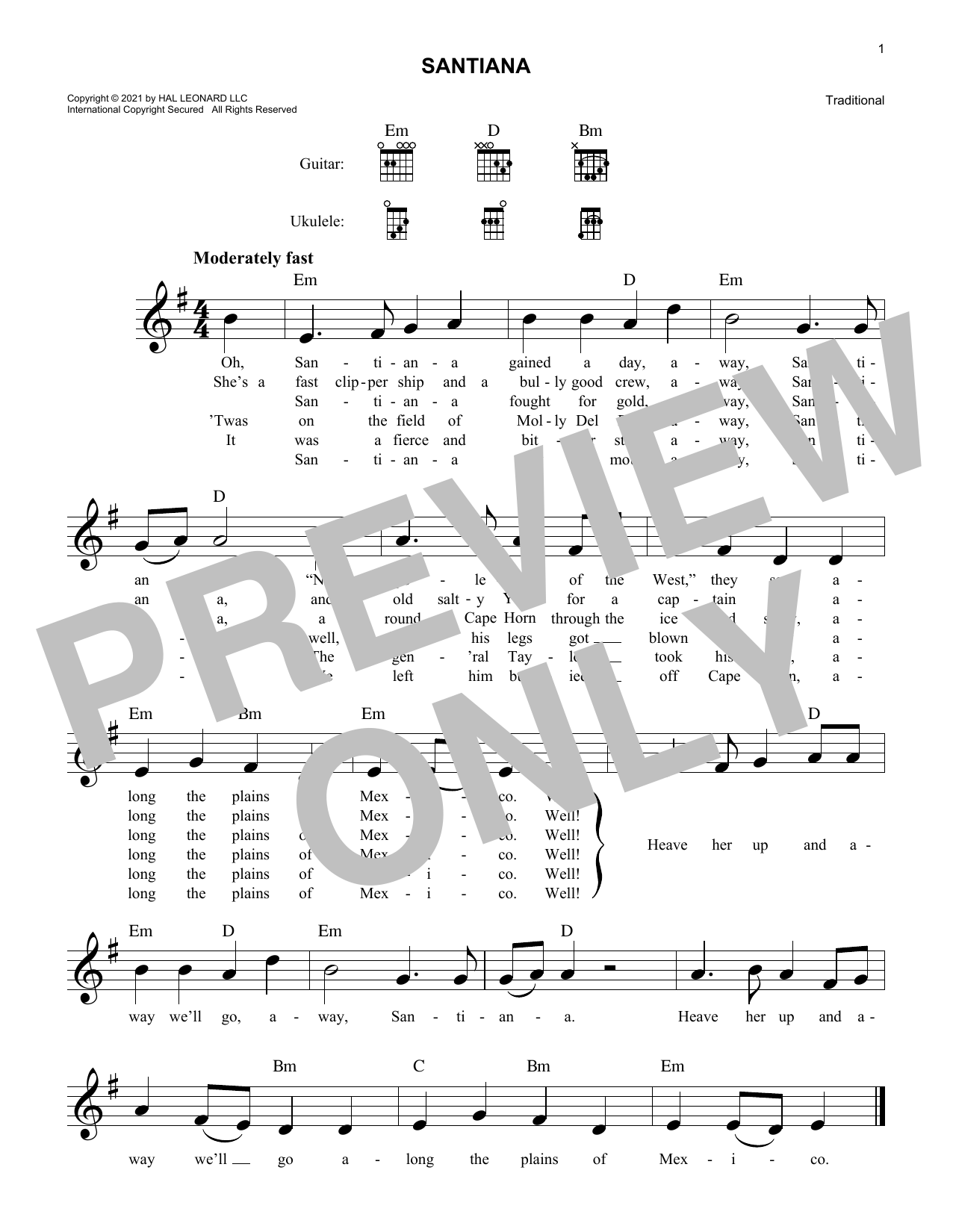 Traditional Santiana Sheet Music