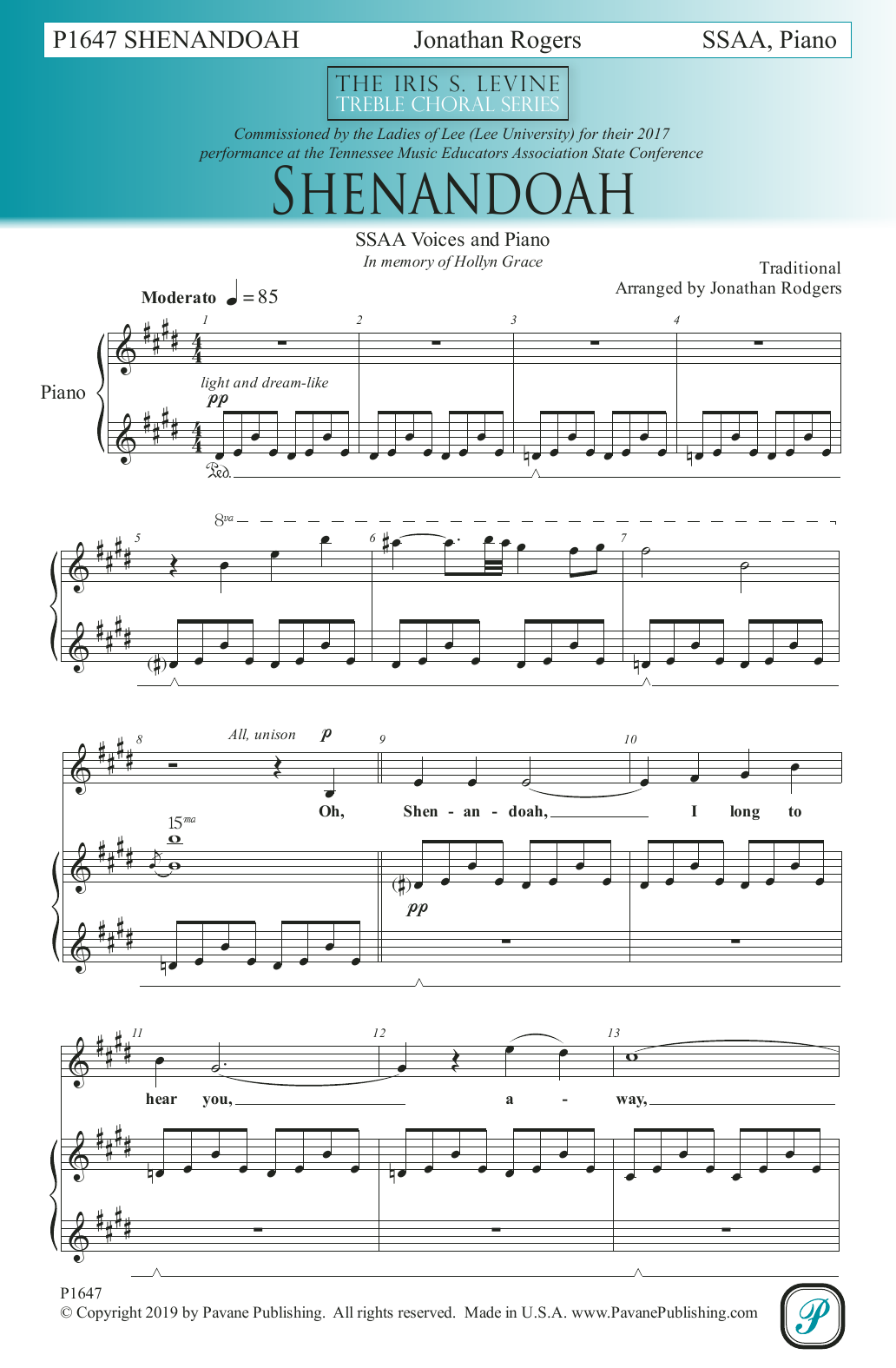 Traditional Shenandoah (arr. Jonathan Rodgers) Sheet Music