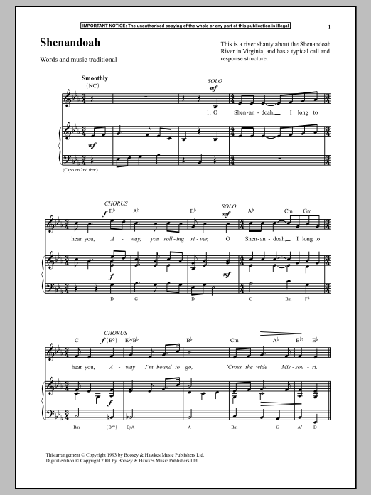 Traditional Shenandoah Sheet Music