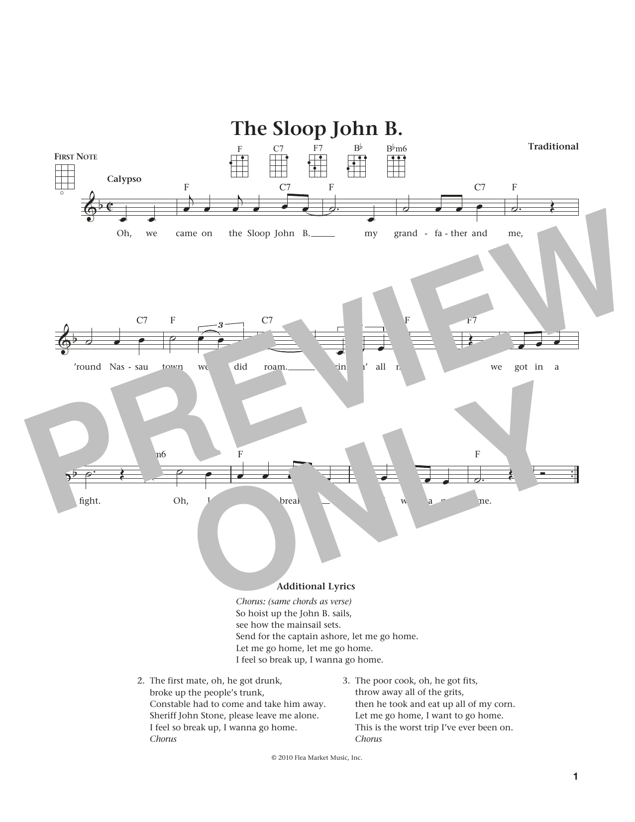 Traditional Sloop John B. (from The Daily Ukulele) (arr. Liz and Jim Beloff) Sheet Music