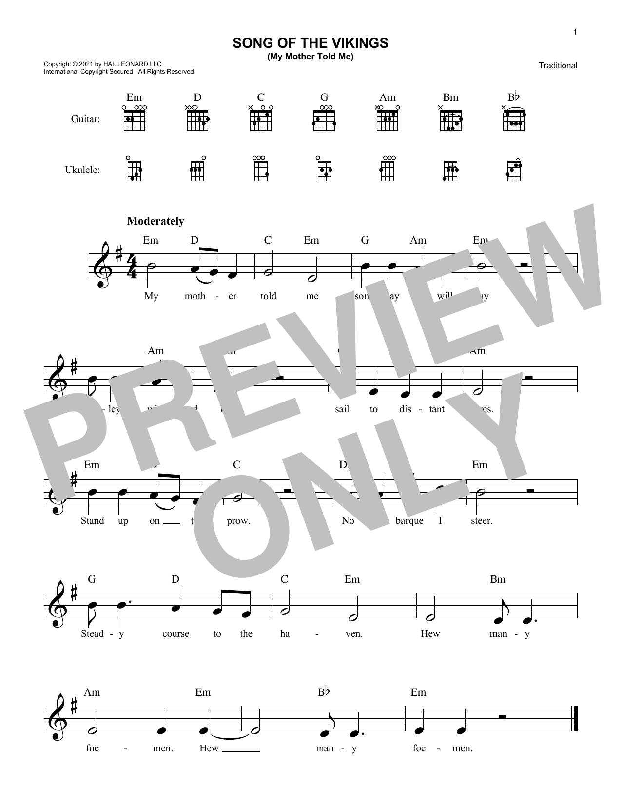 Traditional Song Of The Vikings Sheet Music