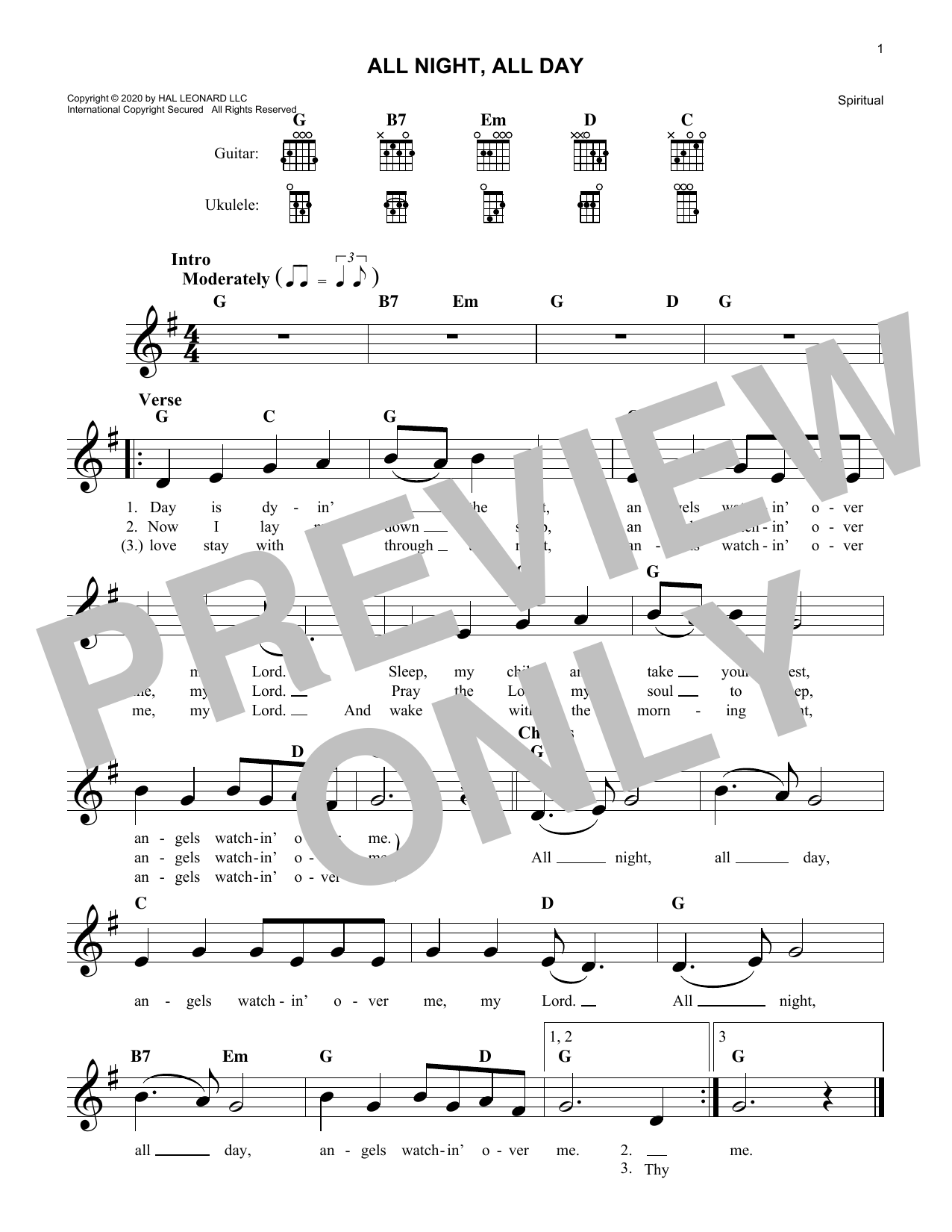 Traditional Spiritual All Night, All Day Sheet Music