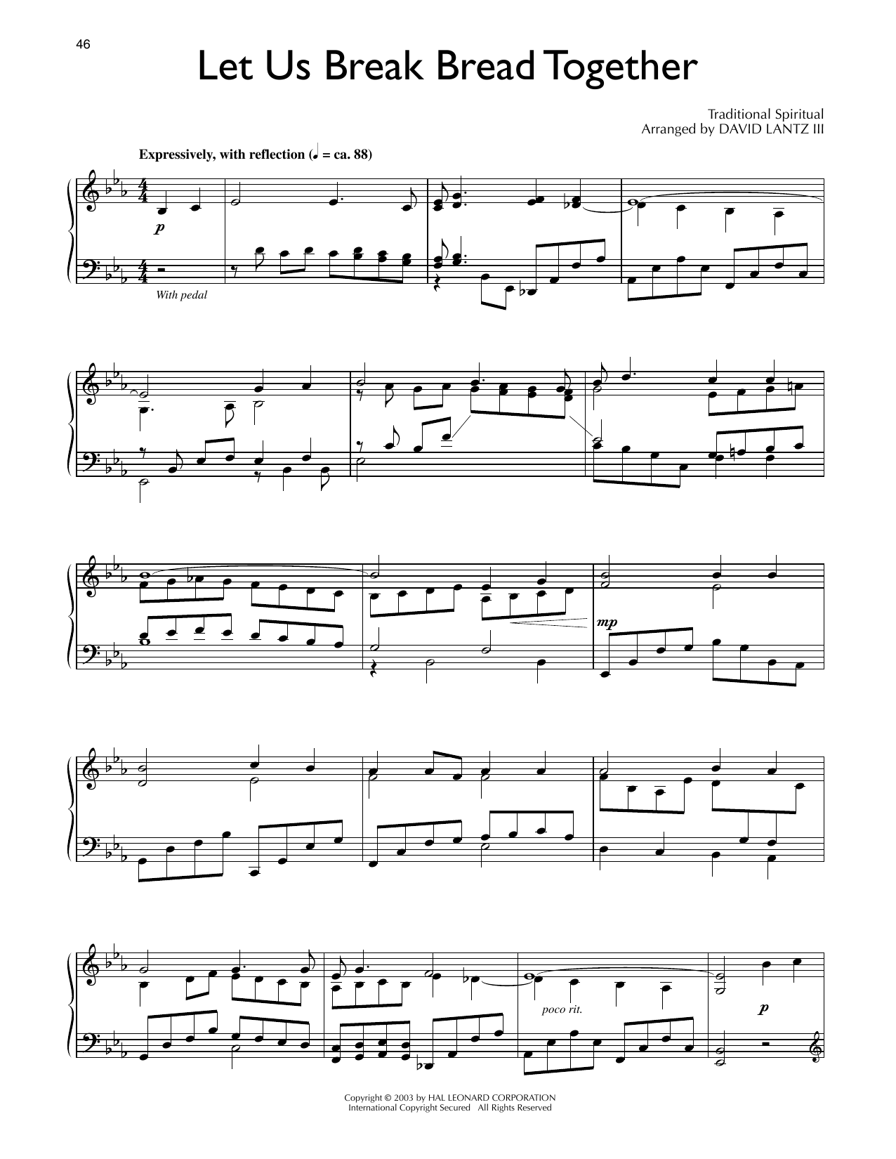 Traditional Spiritual Let Us Break Bread Together (arr. David Lantz III) Sheet Music