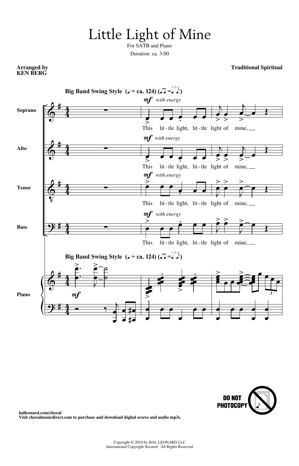 Traditional Spiritual Little Light Of Mine (arr. Ken Berg) Sheet Music