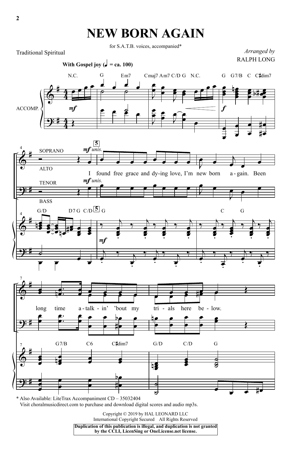 Traditional Spiritual New Born Again (arr. Ralph Long) Sheet Music