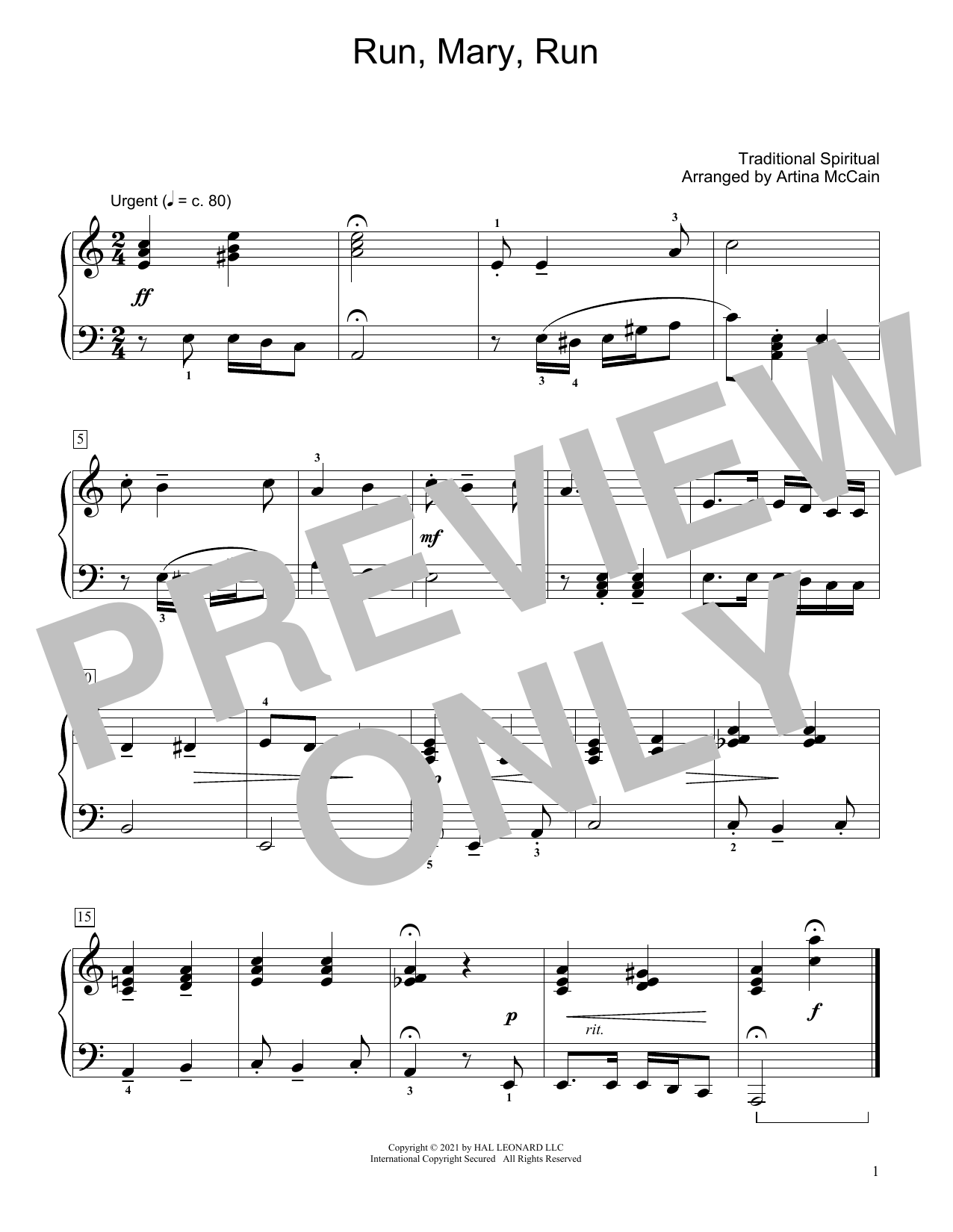 Traditional Spiritual Run, Mary, Run (arr. Artina McCain) Sheet Music