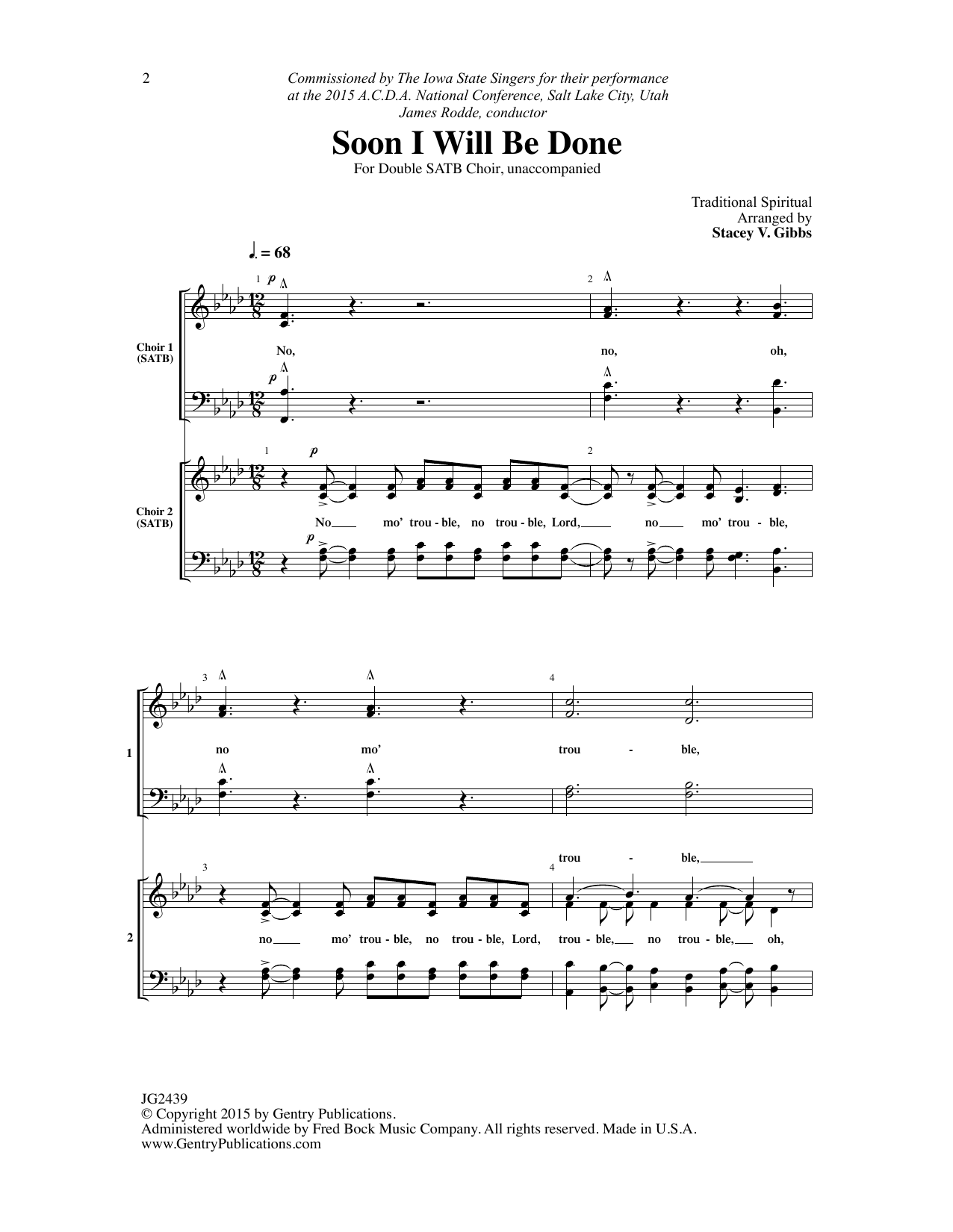 Traditional Spiritual Soon I Will Be Done (arr. Stacey V. Gibbs) Sheet Music