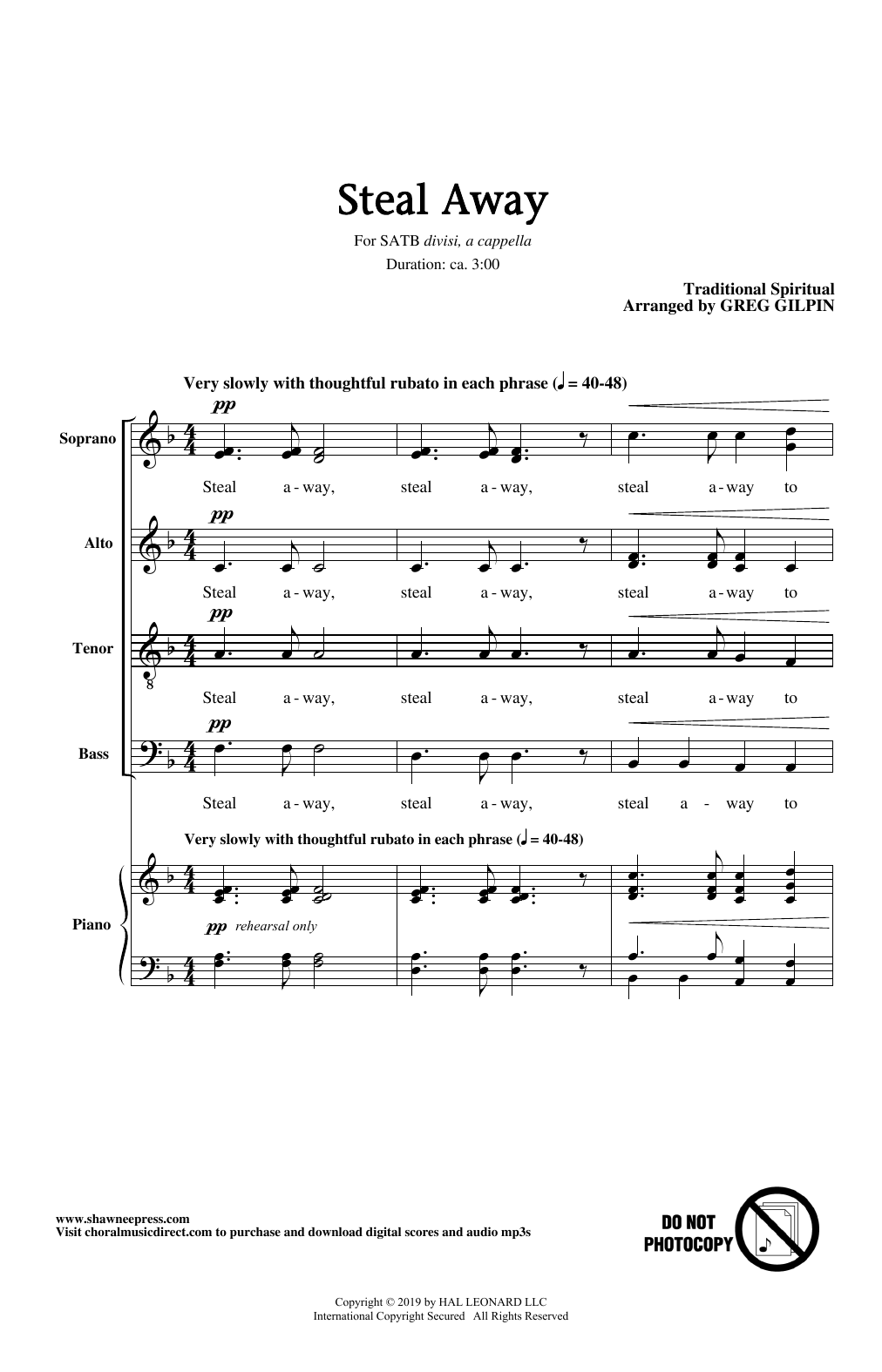 Traditional Spiritual Steal Away (arr. Greg Gilpin) Sheet Music