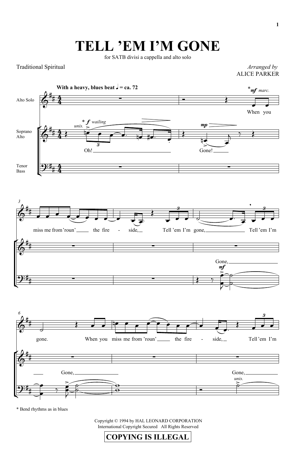 Traditional Spiritual Tell 'Em I'm Gone (arr. Alice Parker) Sheet Music