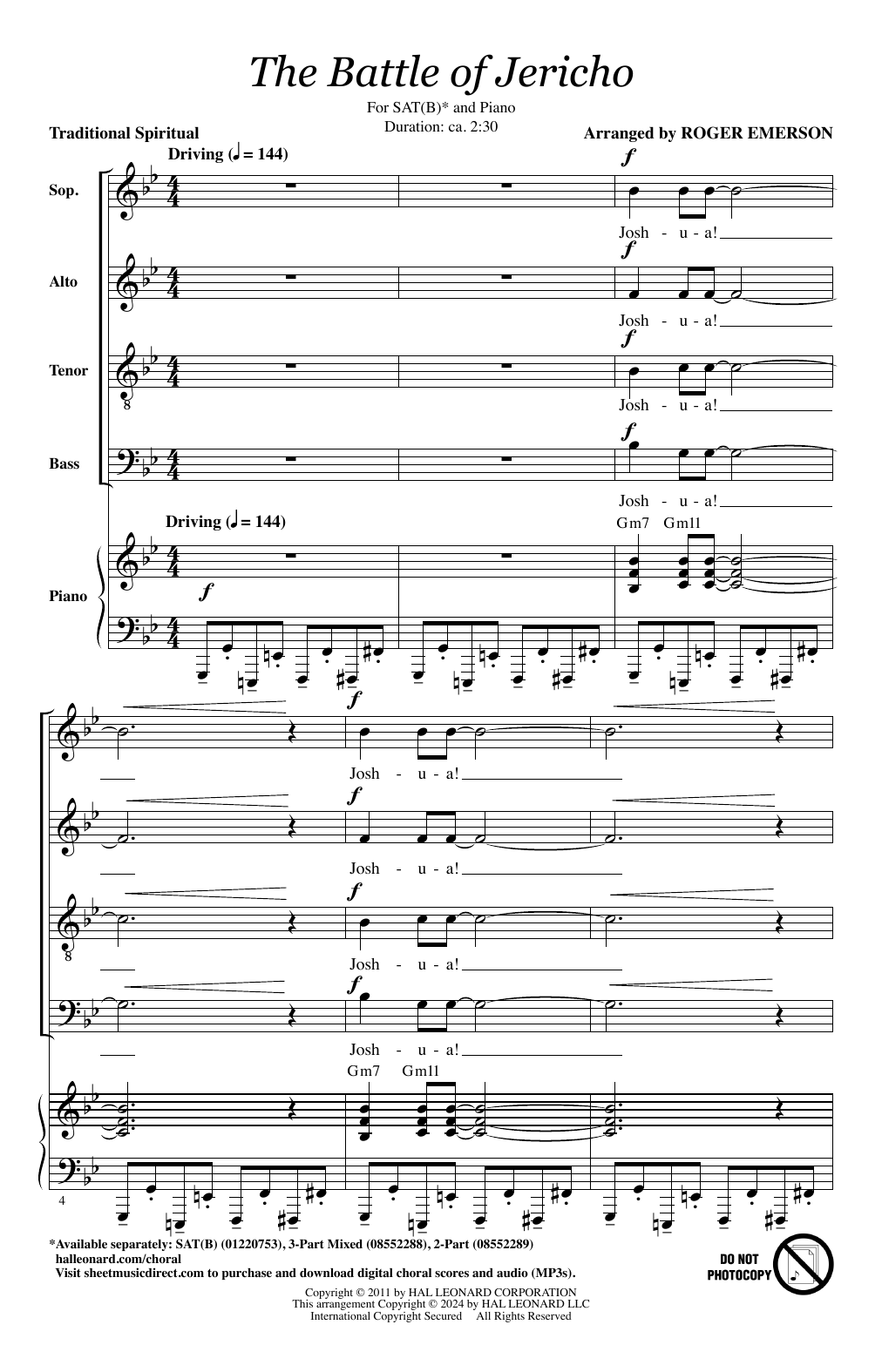 Traditional Spiritual The Battle Of Jericho (arr. Roger Emerson) Sheet Music