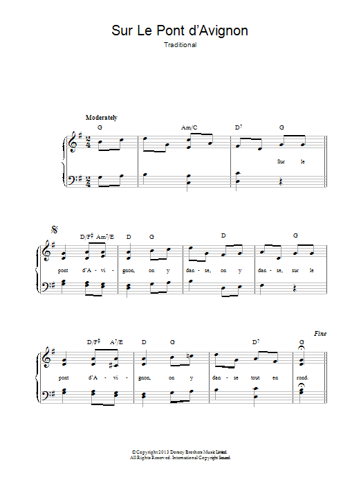 Traditional Sur Le Pont D'Avignon Sheet Music