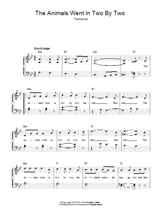 Traditional The Animals Went In Two By Two Sheet Music