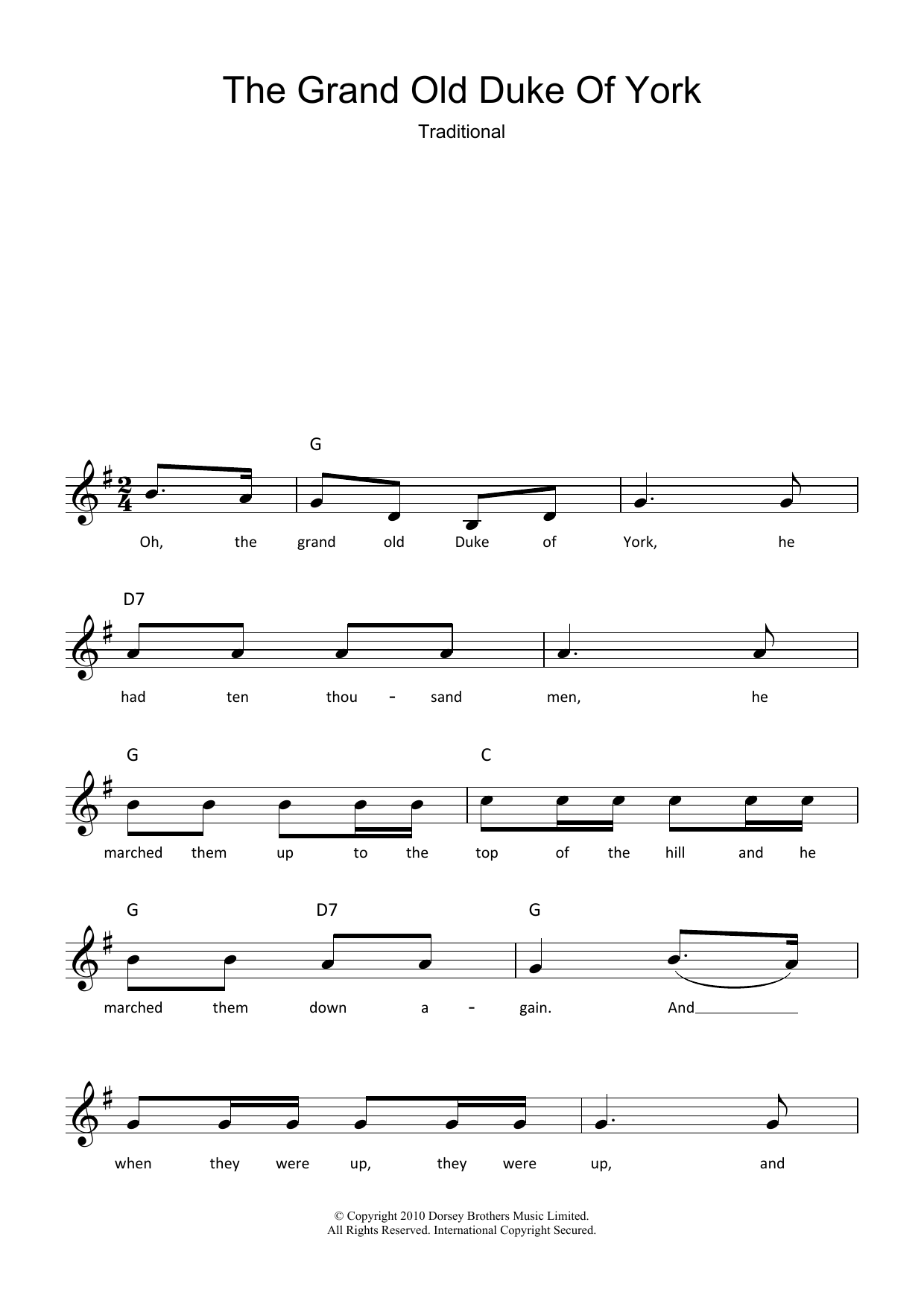 Traditional The Grand Old Duke Of York Sheet Music