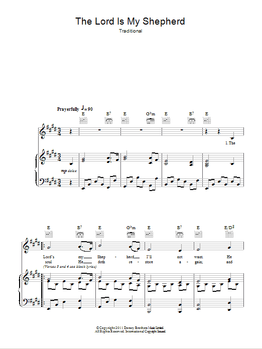 Traditional The Lord Is My Shepherd Sheet Music