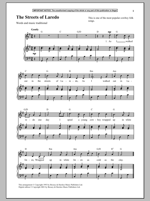 Traditional The Streets Of Laredo Sheet Music