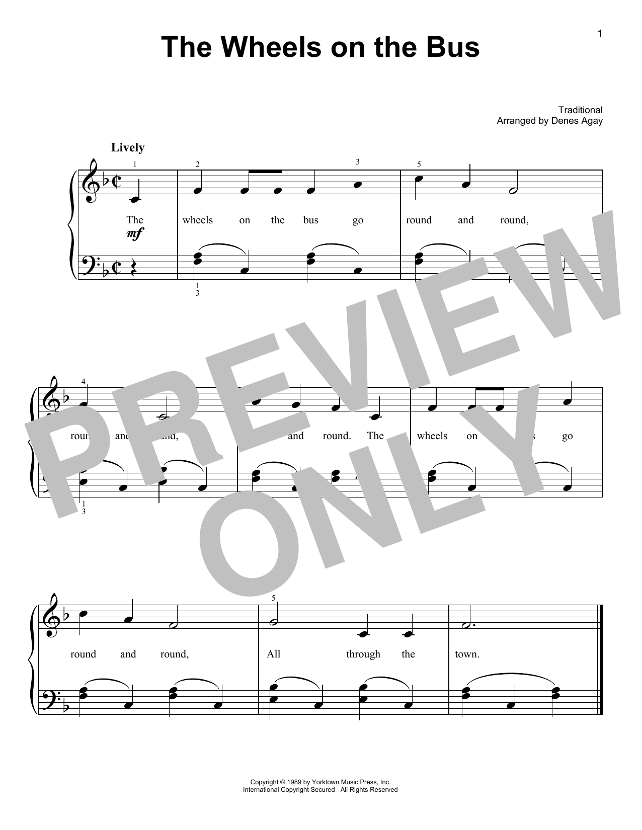 Traditional The Wheels On The Bus (arr. Denes Agay) Sheet Music