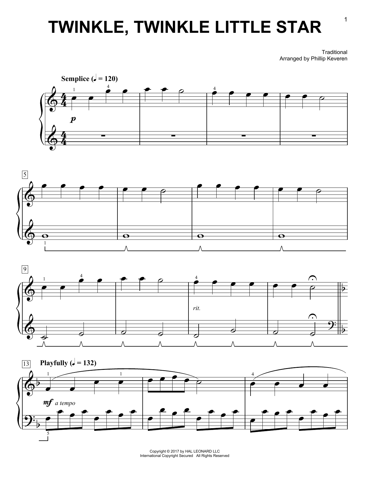 Traditional Twinkle, Twinkle Little Star [Classical version] (arr. Phillip Keveren) Sheet Music
