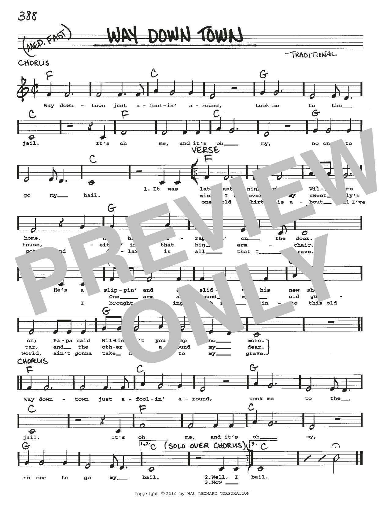 Traditional Way Down Town Sheet Music